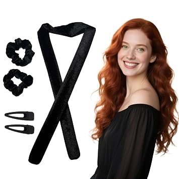 Heatless Curling Rod Headband, 38inch Black Long Heatless Curls Headband for Long Hair, Soft Hair Curlers to Sleep In Black Velvety
