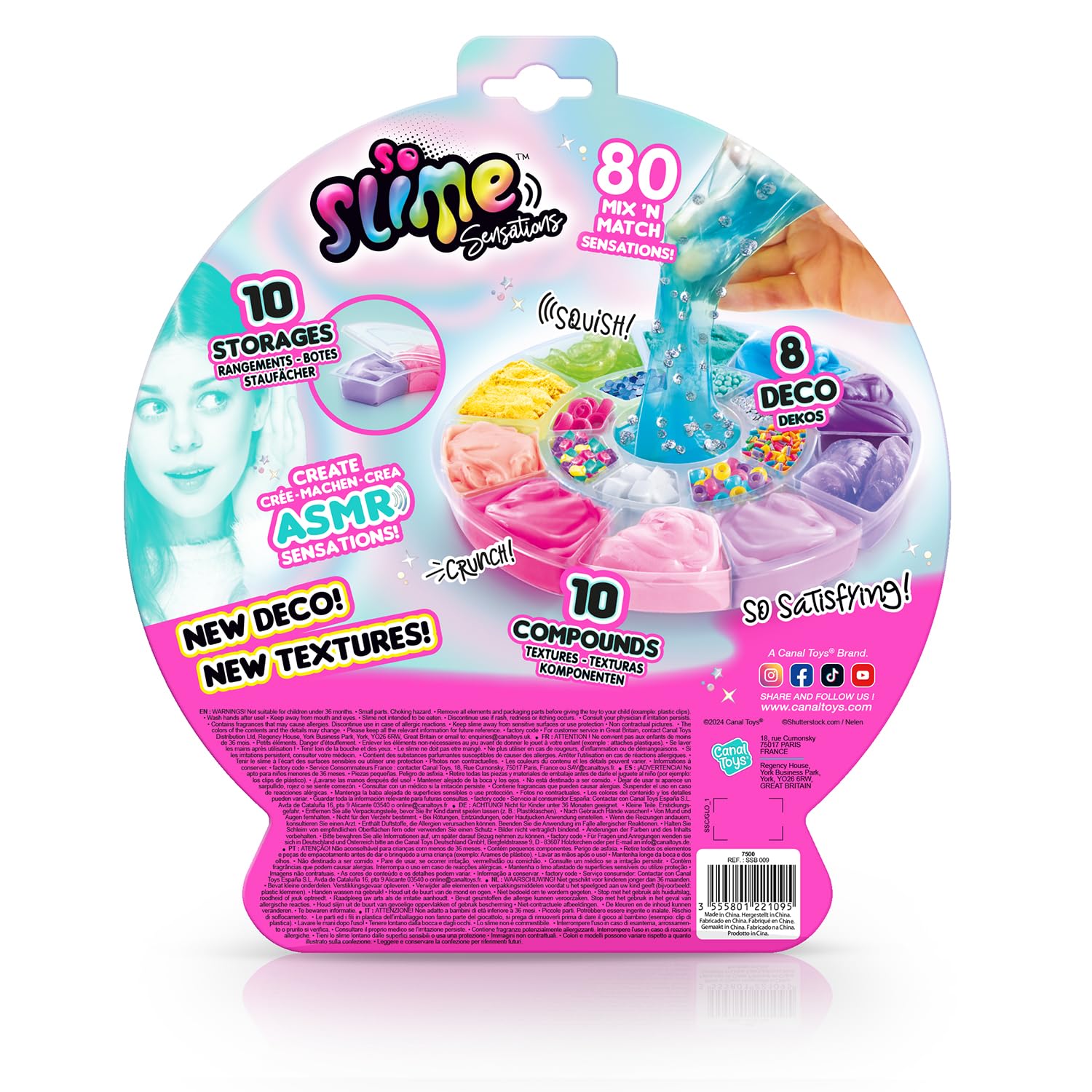 Canal Toys - So Slime - Ruota ASMR - 10 Texture + 8 Decorazioni = 80 Sensazioni Mix'n'Match - Kit Sensoriale Rilassante - Attività creative Bambini 6 Anni in su - Dimensioni L26×P7×H26,8 cm - SSB 009