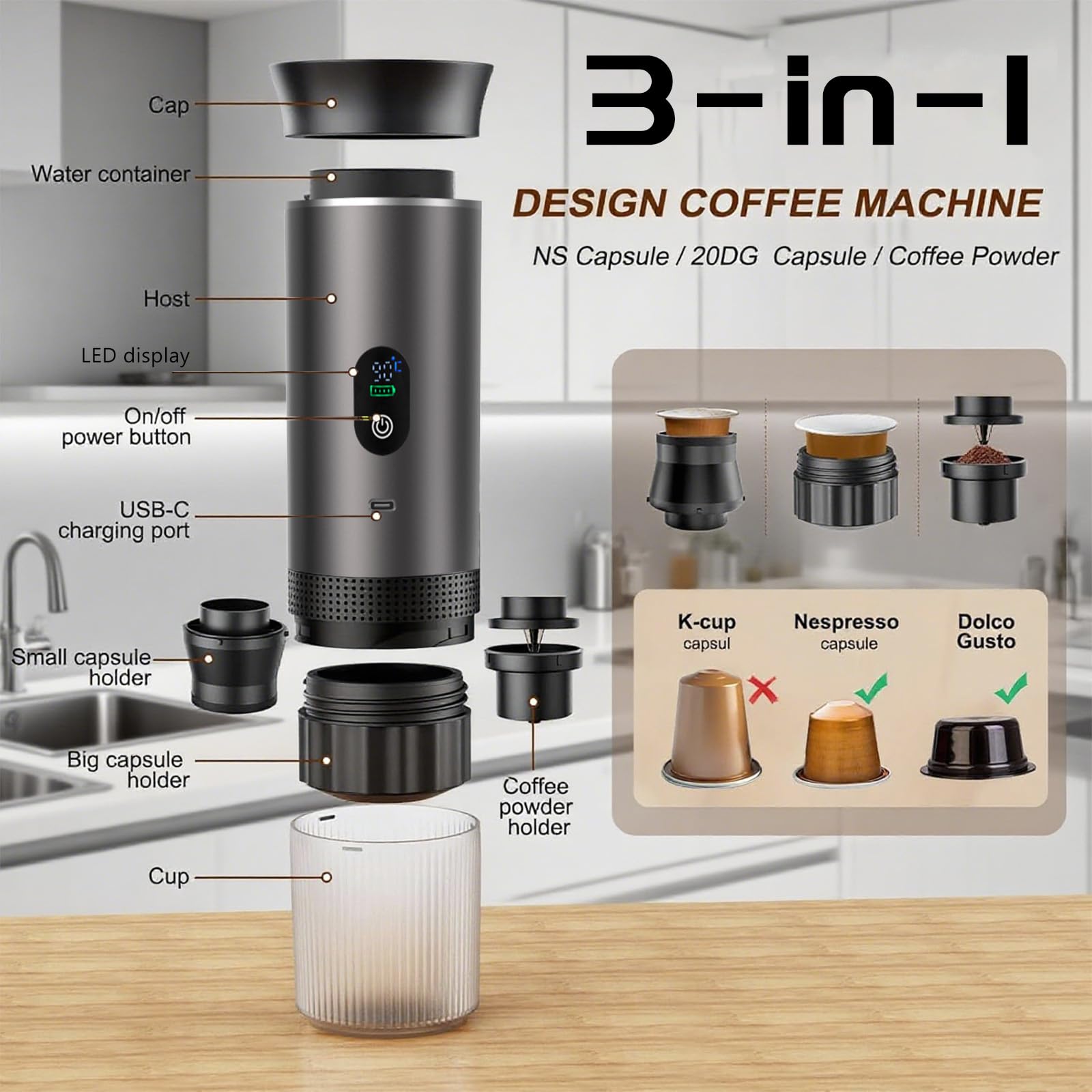 Amazon.co.jp: 3-in-1 ポータブルエスプレッソマシン 旅行やキャンプ用