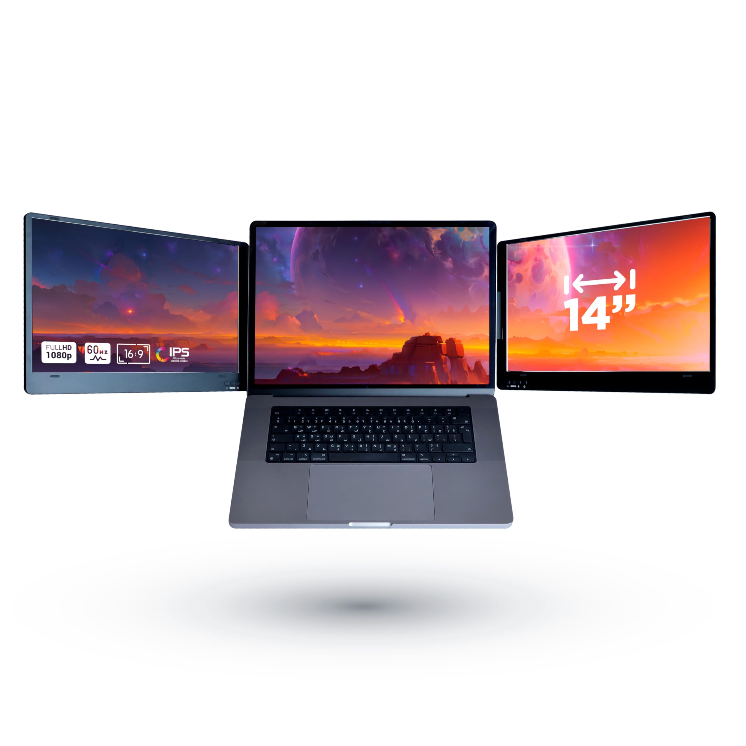 MetaDisplay MD1 Triple Portable Monitor for Laptop Screen Extender Dual Monitor Extender Plug and Play 14 Inch FHD 1080P IPS Display (macOS/Windows/