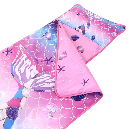 Miniatura 3 de Wowelife Tapete para siesta para niños pequeños con almohada y manta, tapete morado para siesta de sirena para niñas, tapete de siesta preescolar