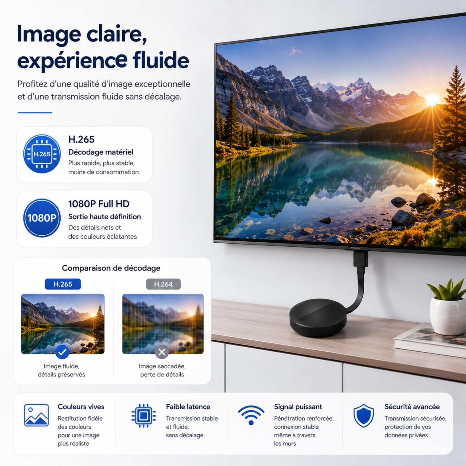 Streamer multimedialny WiFi, ulepszona wersja bezprzewodowa, Google 1080p HDMI 4G, kompatybilna z TV/monitorem/projektorem, obsługa WiFi 2,4 GHz, połączenie USB/MicroUSB, chromowana obsada