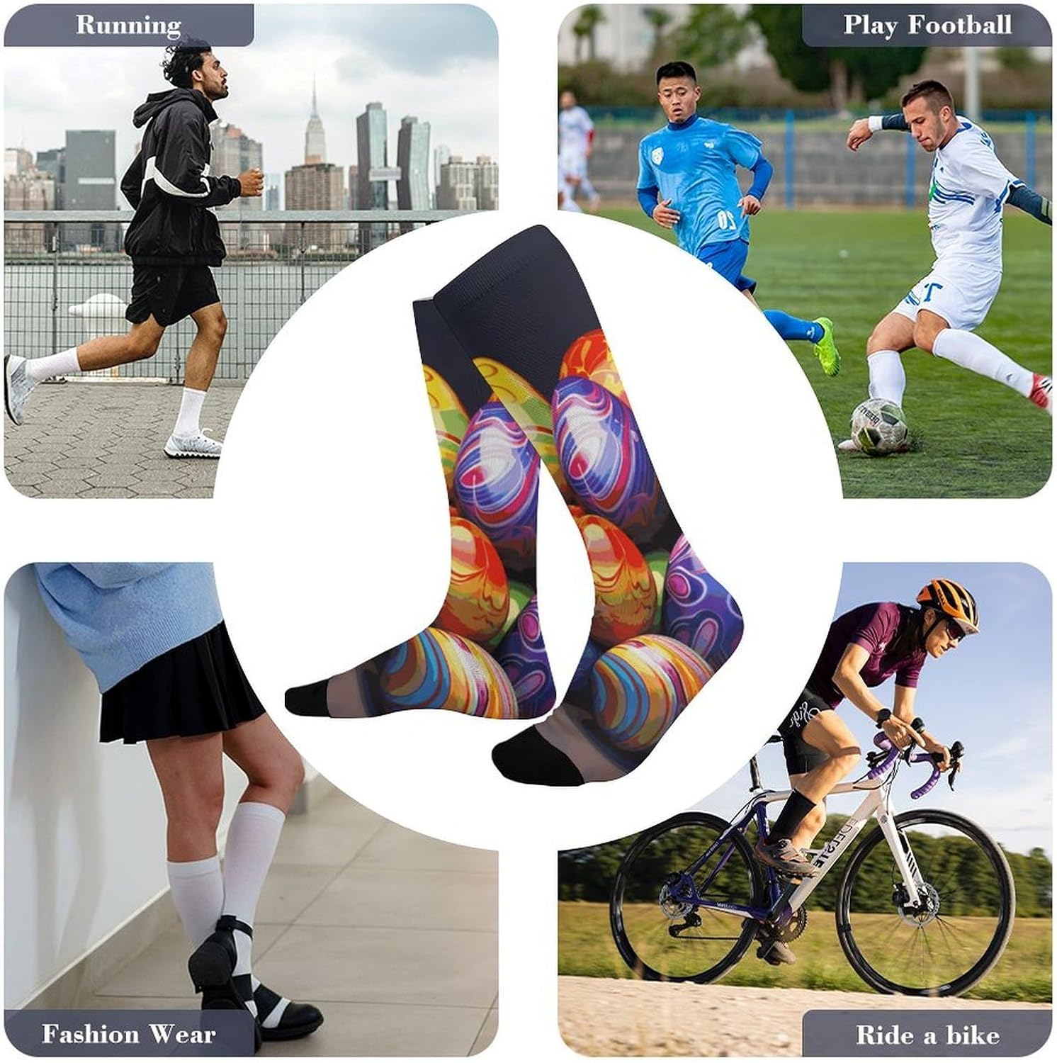 Easter Eggs Knee High Soccer Socks Moisture Wicking