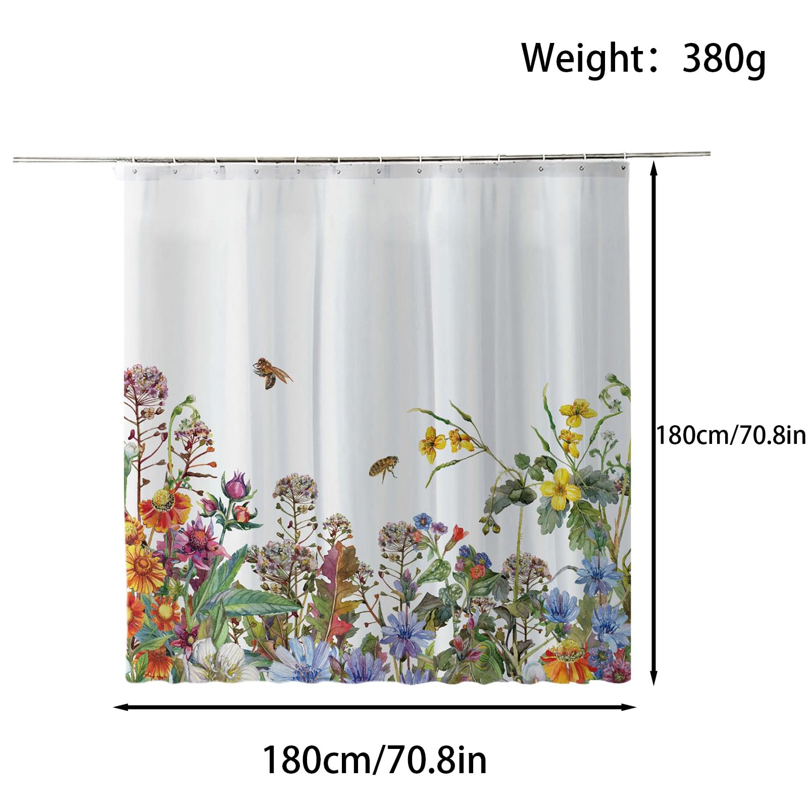 FAIRYGATE Shower Curtain Bathroom Curtains Extra Long Wide Mould Proof Resistant Fabric for Wet Room Bath Garden Floral Waterproof B9810 - Image 2