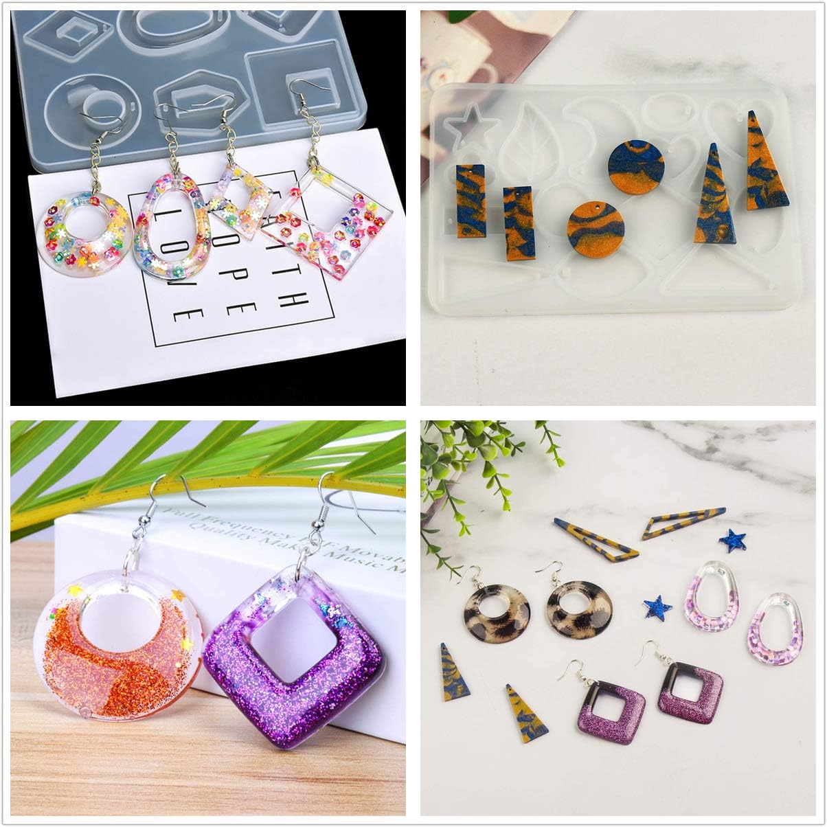 10x30ml UV Resin + 6 Silicone Molds + Mini UV Lamp, Crystal Clear UV Resin New Formula 1min Curing with 6 Earrings Pendants Molds for Resin Jewelry Making, Resin Crafts DIY