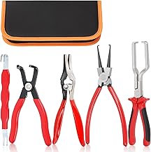 Keadic 5 Pcs Electrical Disconnect Pliers for Cars, Fuel Line Pliers Set, Hose Remover, 9 Inch Fuel Filter Caliper, Hose Pipe Clamp Clip, 80 Degree Disconnect Set with Case,Connector Removal Tool