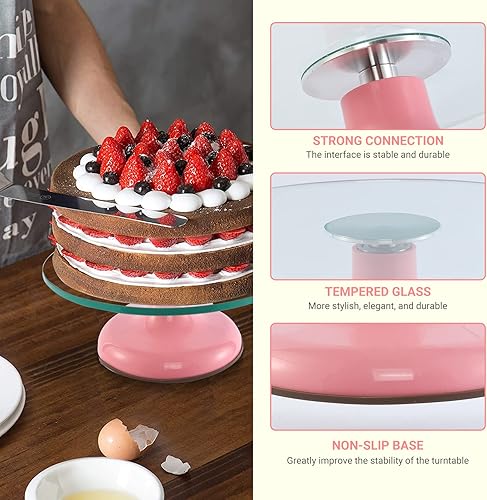 Miniatura 10 de Distlety 12 Inches Cake Turntable, Cake Turntable Rotating Cake Decorating, Ultra Quiet Glass Turntable Cake Stand with White Sturdy Base