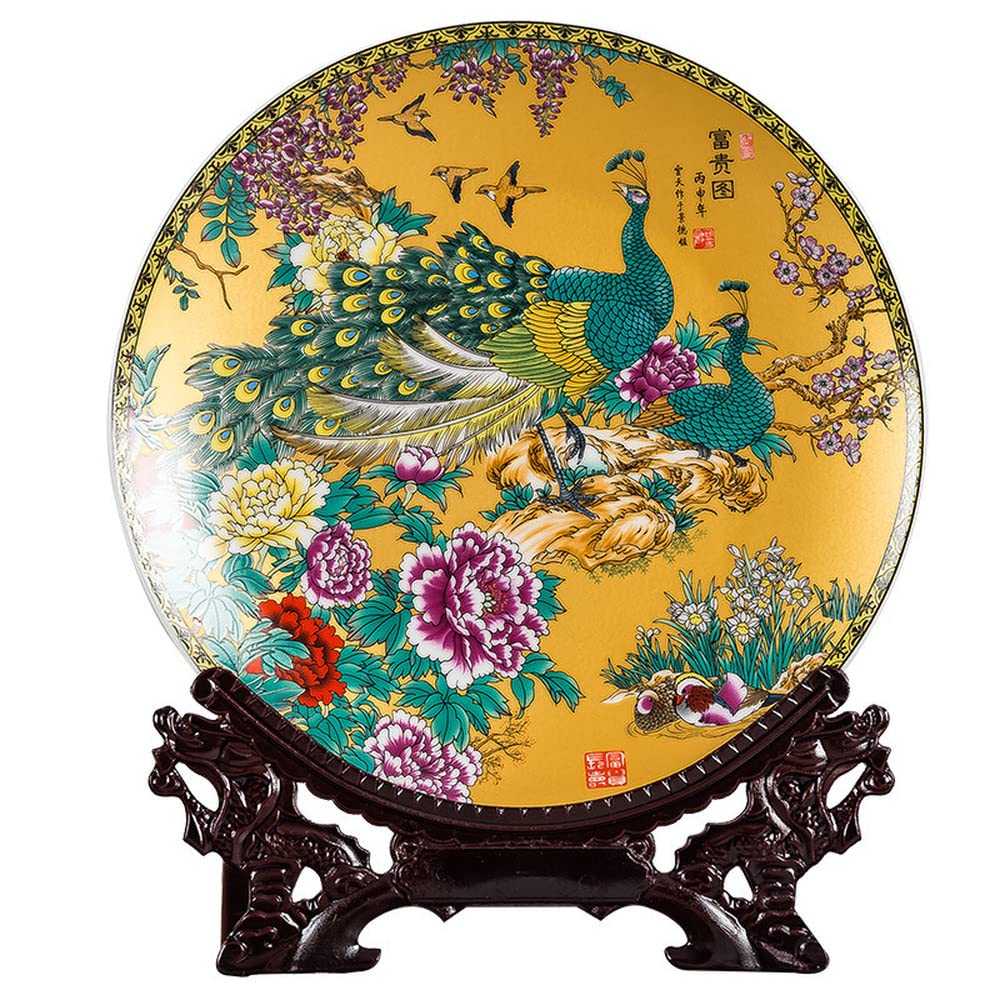 BKHsgDXJ Decorative ceramics Decorative Ceramics Hanging Plates, Cera 20CM Chinese Ceramic Plate Peacock Pattern