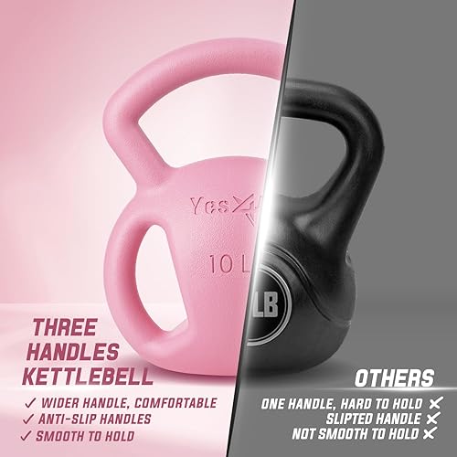 Miniatura 7 de Yes4All Kettlebell, Strength Training Kettlebells for Women, Wide Multi-grip Textured Handle for Home Gym Exercises & Full Body Workout, Single 5–25
