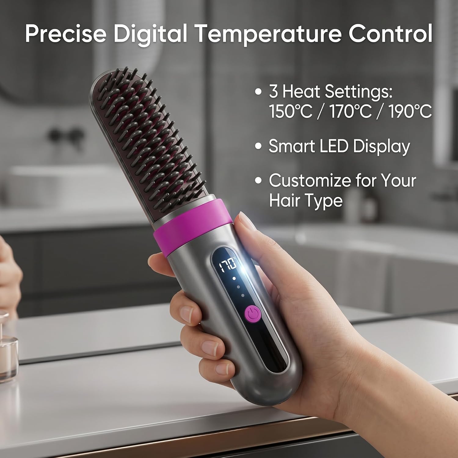 Go Brush Pro 2026 Upgraded Cordless Hair Straightener Brush, Ionic Anti-Frizz, MCH Fast Heating, Anti-Scald, 3 Heat Levels, 4000mAh Type-C Fast Charging, Portable Travel Styling Tool for Women