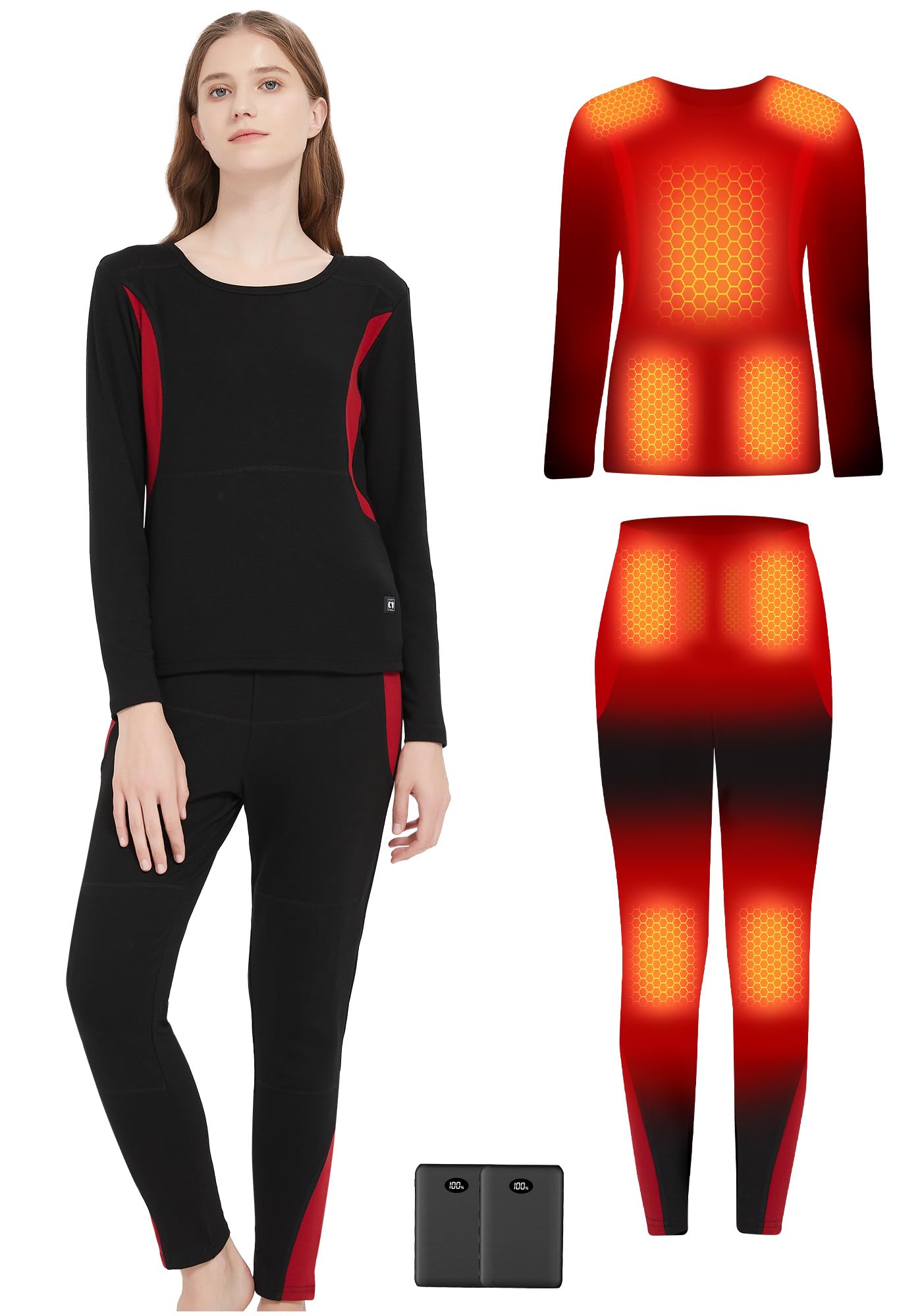 Heated Underwear - Women and Men Elastic Heated Thermal Underwear Pants Set Upgraded 7 4V 2PCS Battery Pack