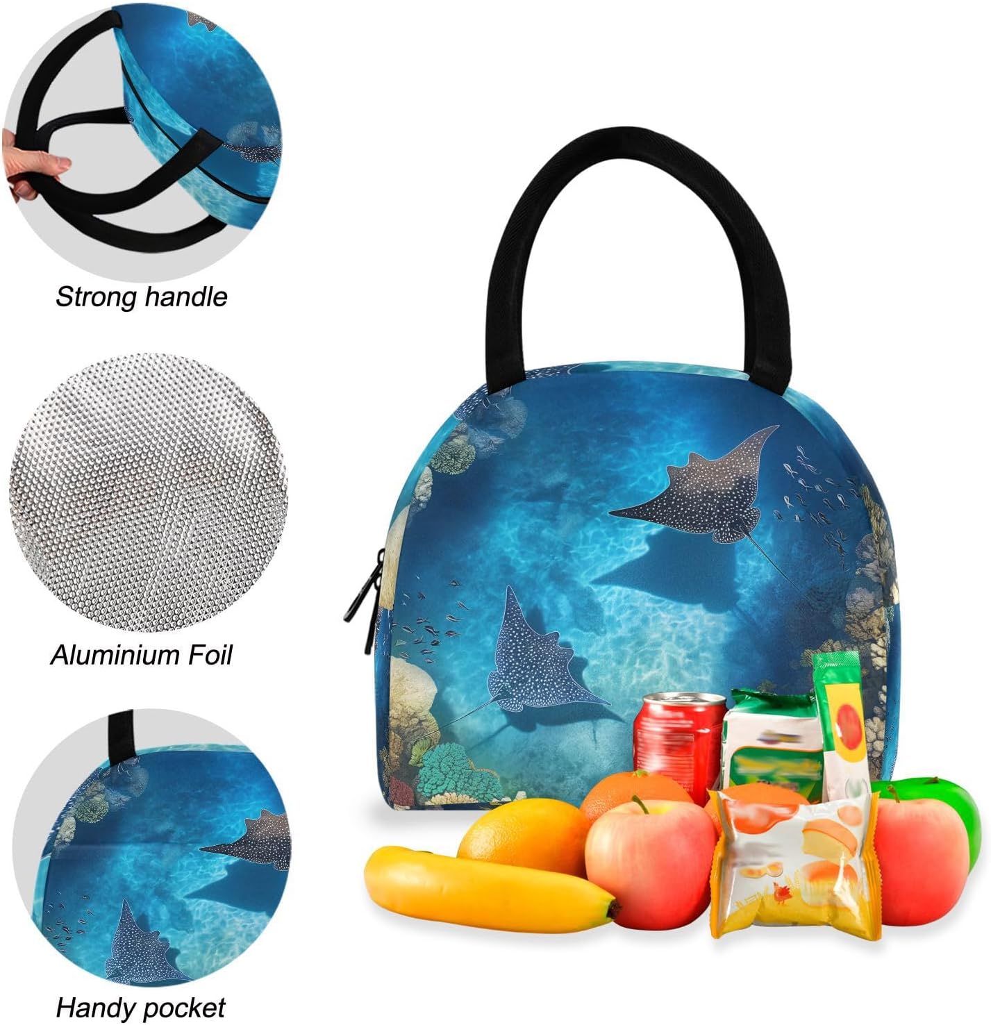Blueangle Sea Stingray Backpack Teens Girls Boys School Bags Bookbag with Insulated Lunch Bag