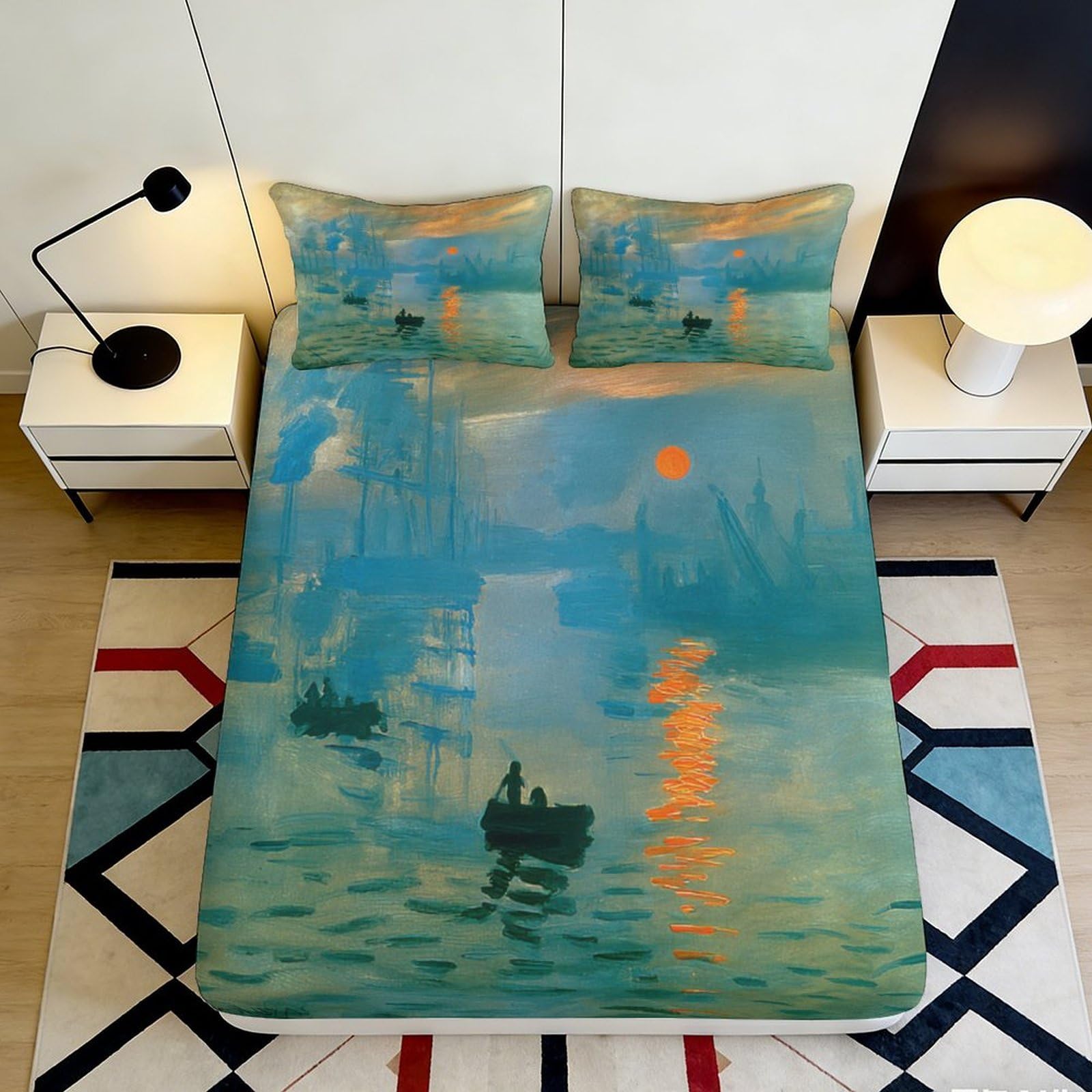 3D Printed Impression Sunrise Fitted Sheet Microfiber Soft Decorative Water Reflection Bed Cover Bedroom Dorm 90x200x25cm