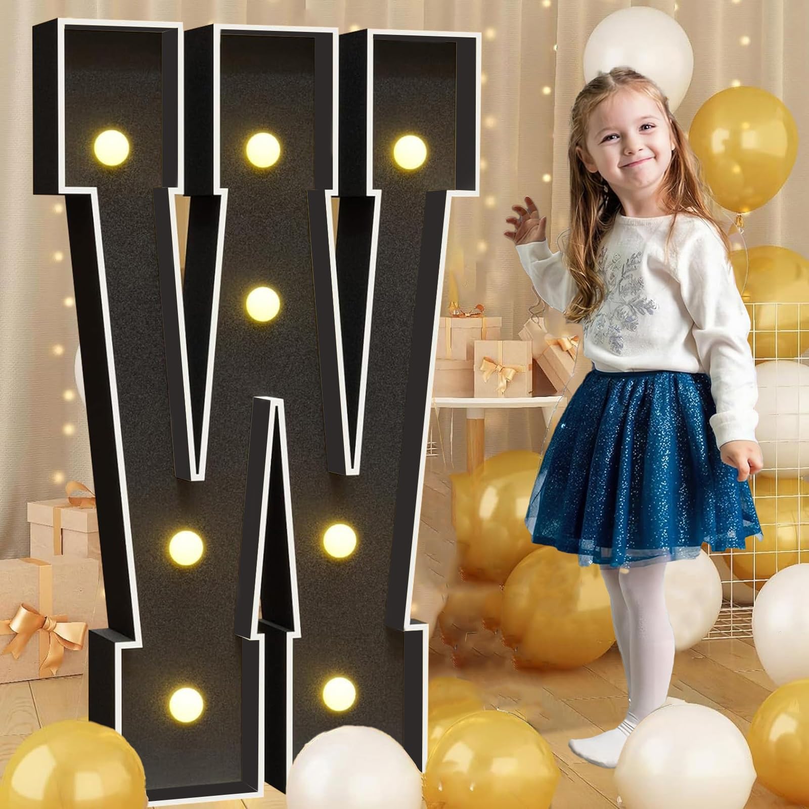Tashace Marquee Numbers Light Up Letters Black Party Decoration for 1st 16th 18th 21st Birthday Anniversary Backdrop Cardboard Sign Mosaic Balloon Frame(Letter W,100cm/3FT)