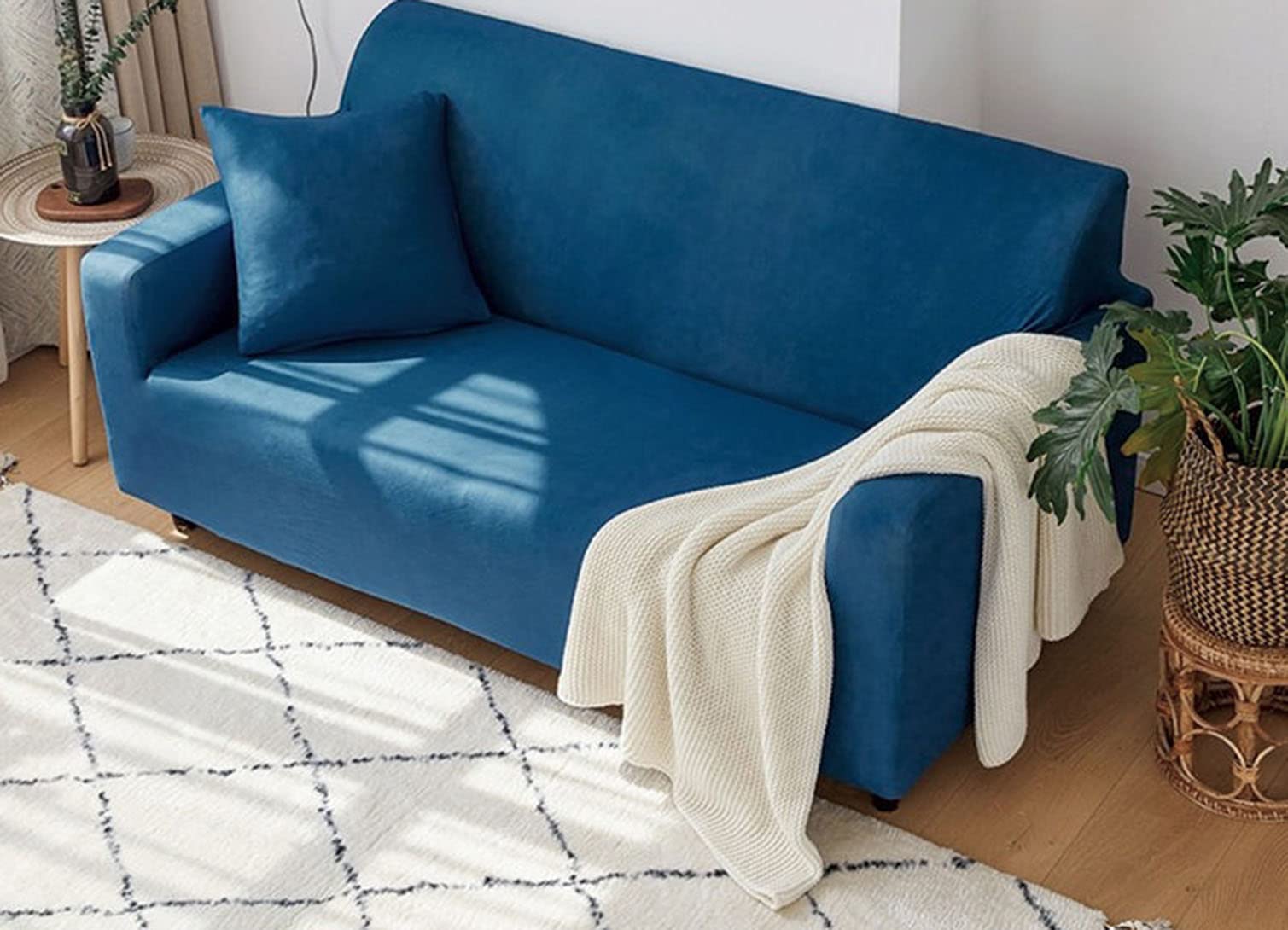 Housse de canapé en velours extensible et antidérapante de grande taille