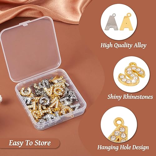 Miniatura 7 de Craftdady 52 piezas de diamantes de imitación de cristal A-Z 26 dijes de letras micro pavé CZ piedra inicial del alfabeto mayúscula colgantes 2