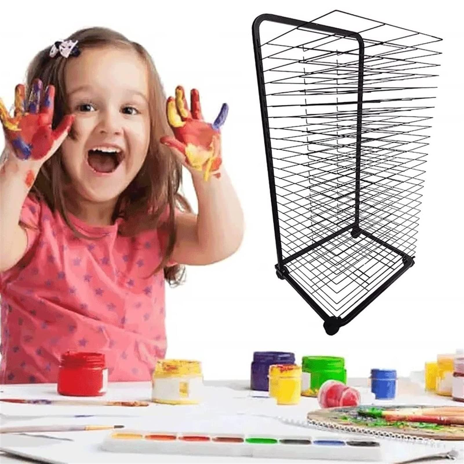 THEGA Art Drying Rack, Steel Drying Painting Racks, Art Drying Rack With Wheels, Metal Artwork Storage Display Rack, For Classroom Painting Crafts Art Shelves