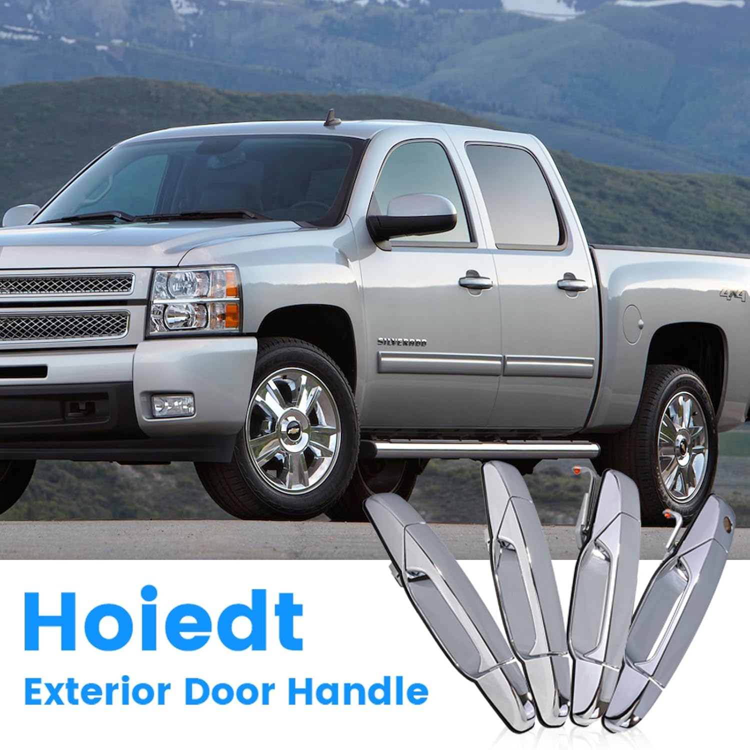 Exterior Chrome Door Handle Compatible with 2007-2014 Cadillac Escalade/GMC Sierra Yukon/Chevy Avalanche Silverado Suburban,Replace#22738721 Chrome 4 PCS