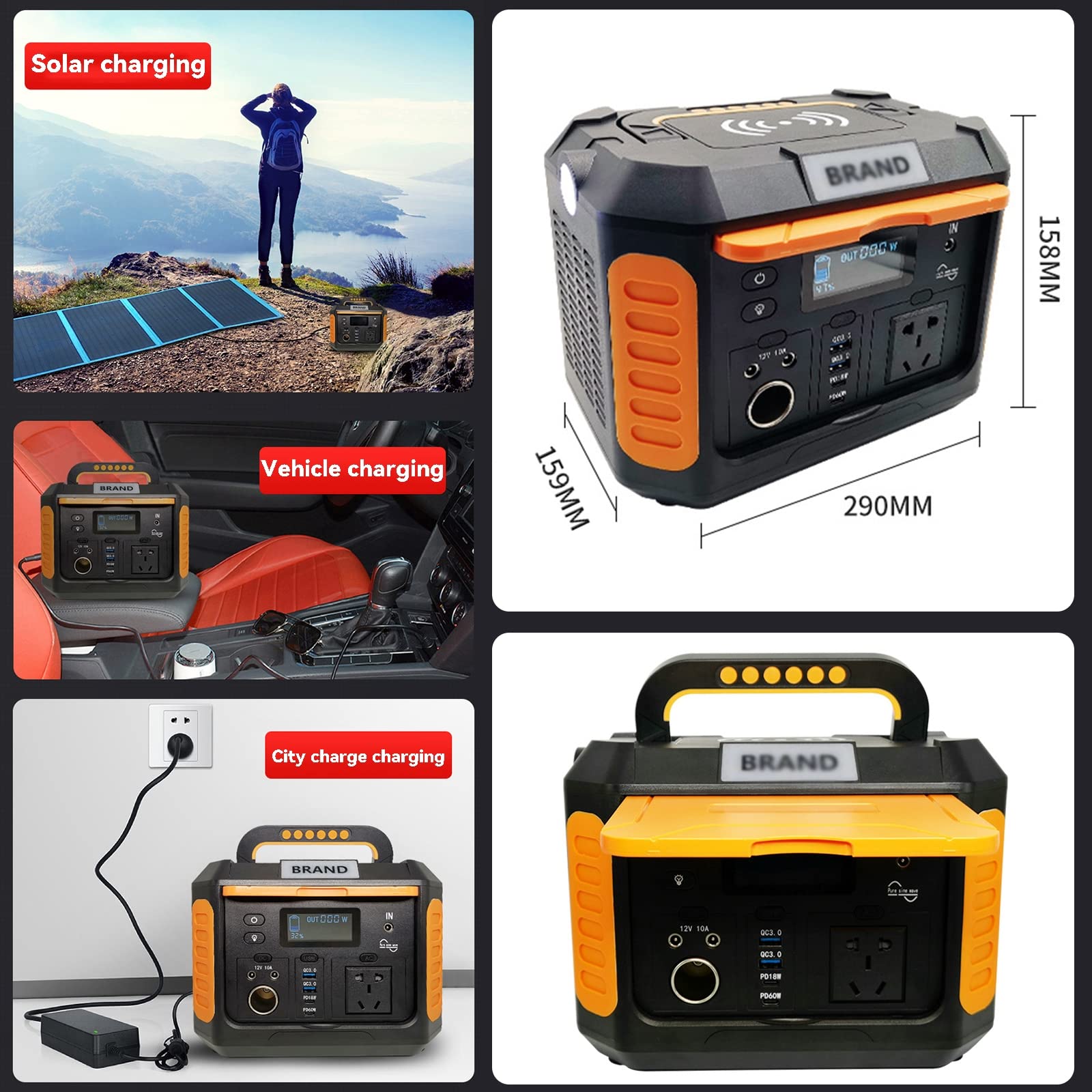 Generador Solar Portátil, Electrico Estación De Energía Portátil 160800MAH 595Wh 500W Salidas AC/DC/USB Onda Sinusoidal Pura Power Station Para Emergencia Camping Acampar Viaje