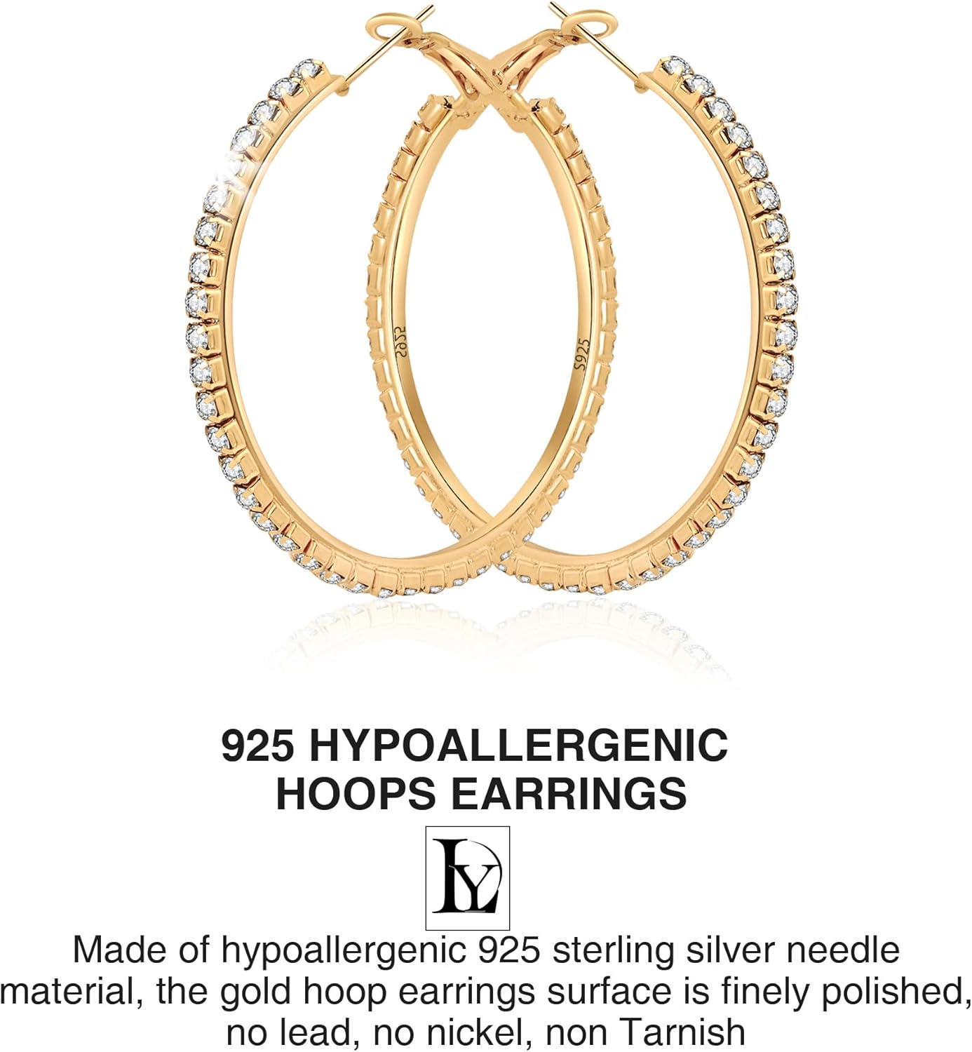 Rhinestone Hoops Earring for Womens Large Big 925 Sterling Silver Hoop Earrings With Diamond Medium Silver or Gold Earrings Gifts Non Tarnish Hypoallergenic Lightweight 30 40 50 60 70mm - Image 5