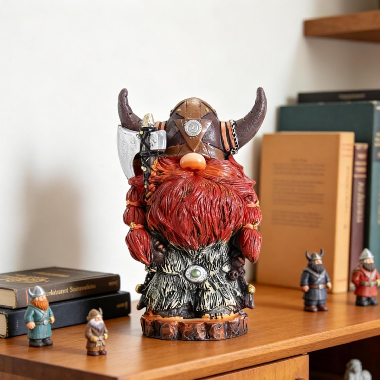 Viking Gnome Figurine 7.2 Inch, Nordic Warrior Statue with Horned Helmet, Handcrafted Resin Viking Decor for Men, New Year & Valentine’s Day Gift, Tabletop Shelf Fireplace Home Decoration, Men's Gift