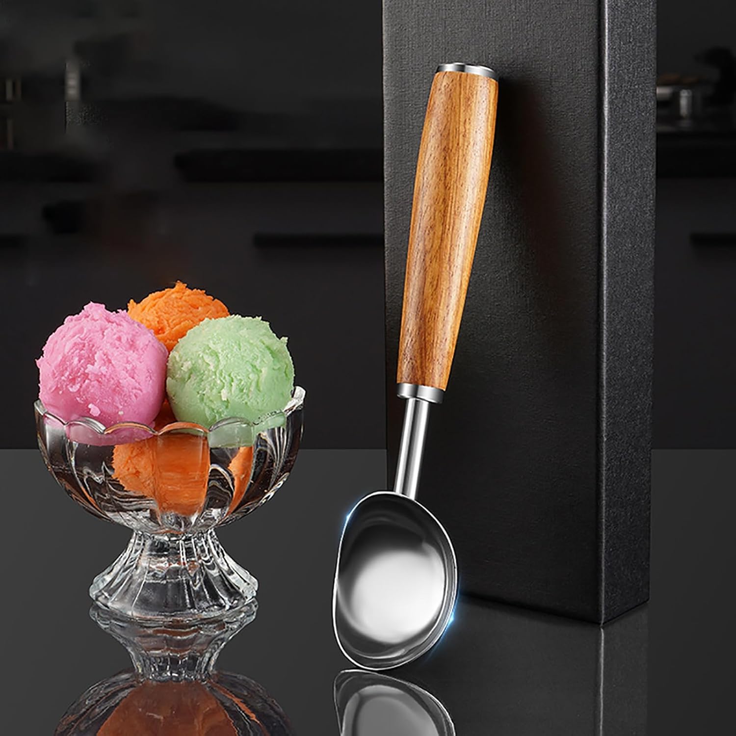 Scooper Ice Cream Scoop Wooden Handle Fruit Ball Scooper Utensil Ice Cream Scooper Spoon for Kitchen