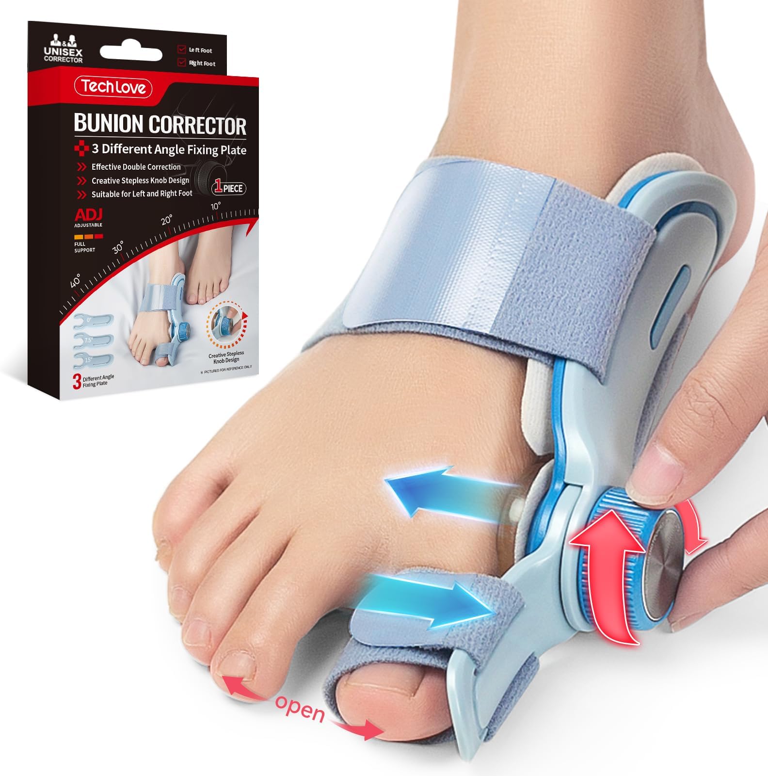 Tech Love Bunion Corrector for Women Big Toe, Double Correction Adjustable Knob Toe Straightener, Grooved Silicone Pads Bunion Splints for Bunion Relief, Suitable for Left Right Feet, 1PCS