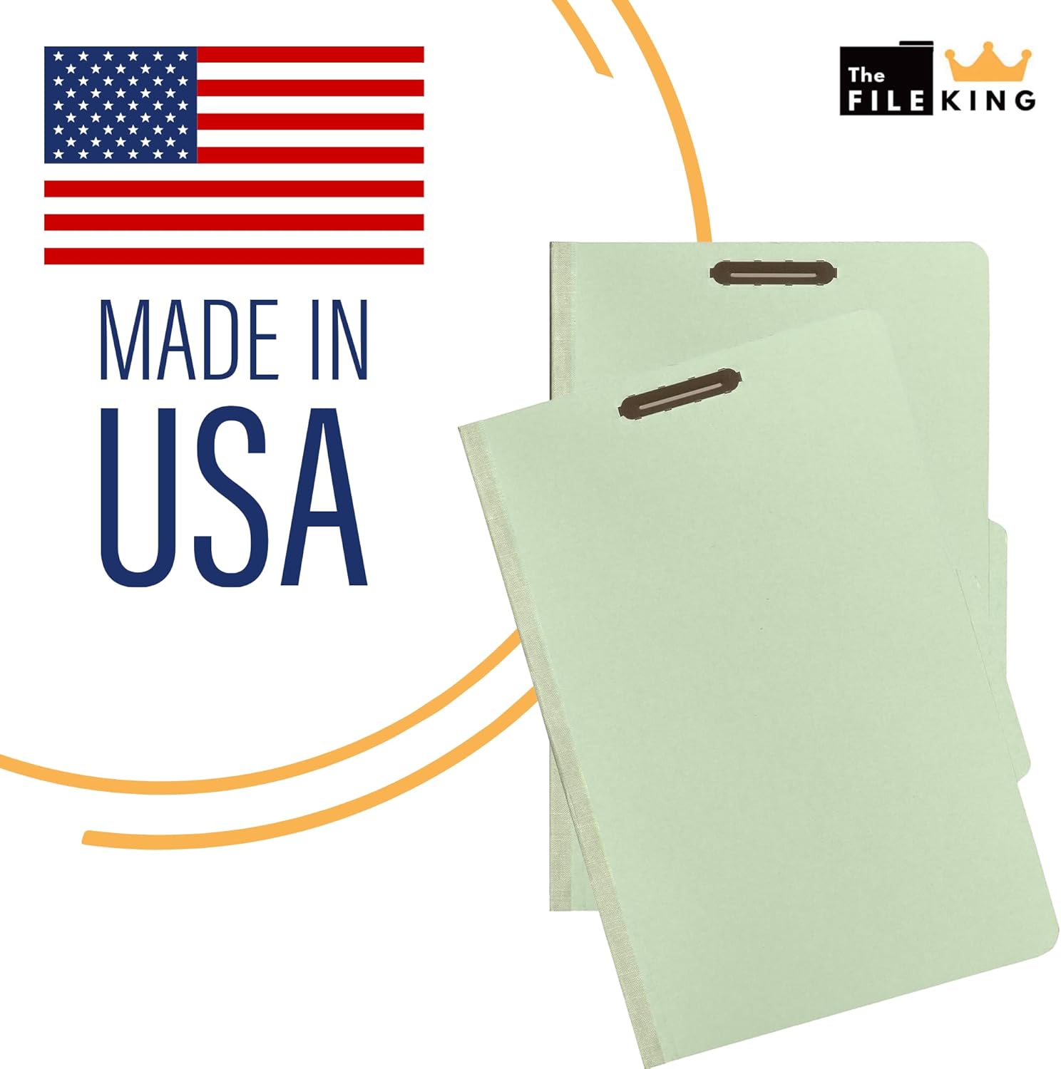 The File King Pressboard Classification Pale Green Partition File Folder | Legal Size - Box of 10 | Two Dividers | Six 2” Durable Fastener Prongs | 2/5 Cut Top Tab | 2” Expansion
