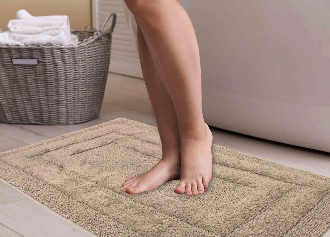 BIANCHERIAWEB Tappeto Casa Bagno Cotone Spugna Morbida Tinta Unita Antiscivolo Sirio Lino 55x130 Lino