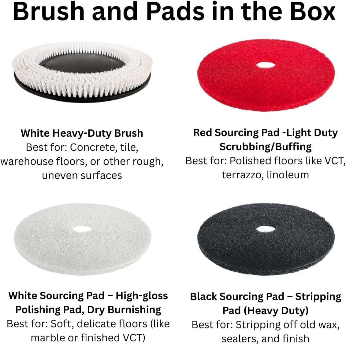 SUNMAX RT50D operating on various floor types including concrete, tile, epoxy, vinyl, marble, and gym flooring.