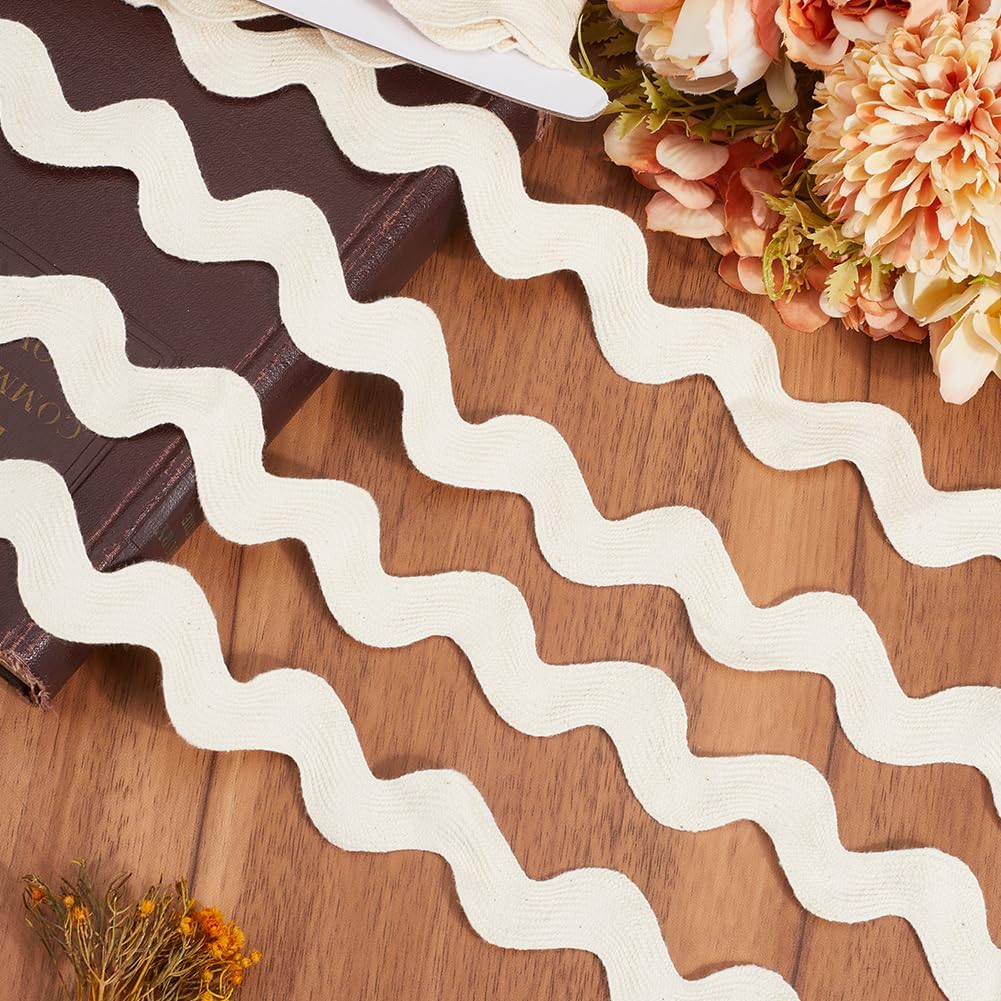 GORGECRAFT 1.57 inch/40mm Cotton Rick Rack Trim for Sewing 5 Yards RIC Rac Rickrack Lace Wave Ribbon Floral White Zig Zag Wave Bending Fringe Lace Trim S Shaped Woven Braided Fabric for DIY Crafts