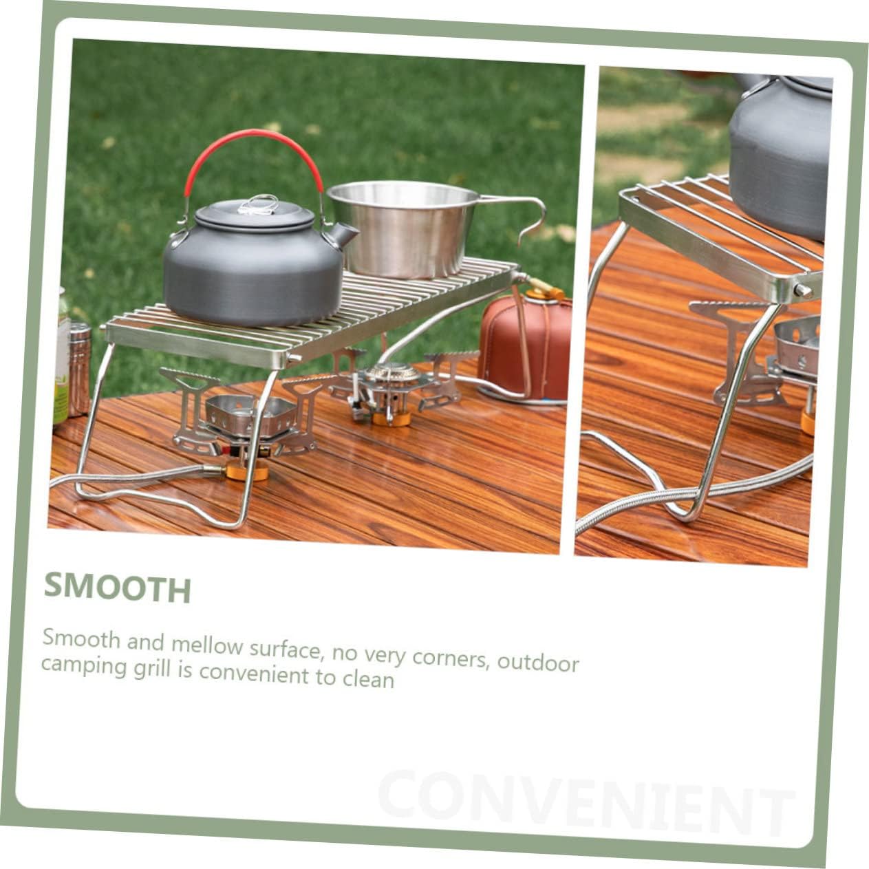 Folding Outdoor Furnace Head Frame Portable Stainless Steel Grate BBQ Rack Sturdy Grill Holder for Camping and Outdoor Cooking