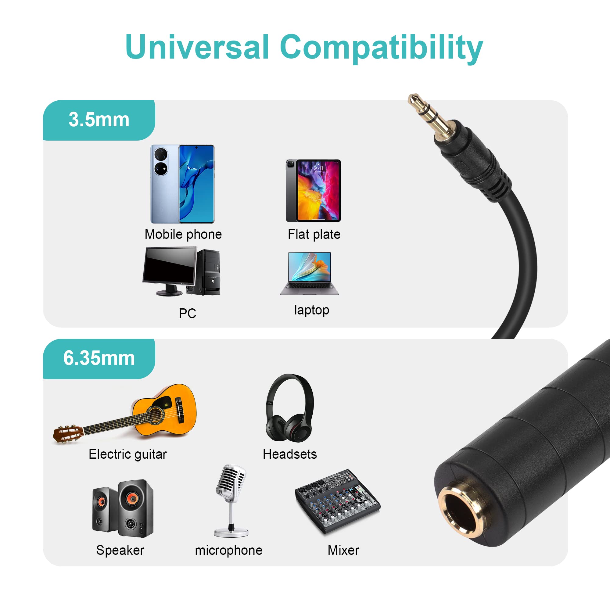 Scala Piccola Cavo Audio Stereo Jack 6,35 Mm A 3,5 Mm - Qualità Professionale, Lunghezza 1m O 2m, Schermato Adattatore Jack 1/4 A 3.5 - Foto 8