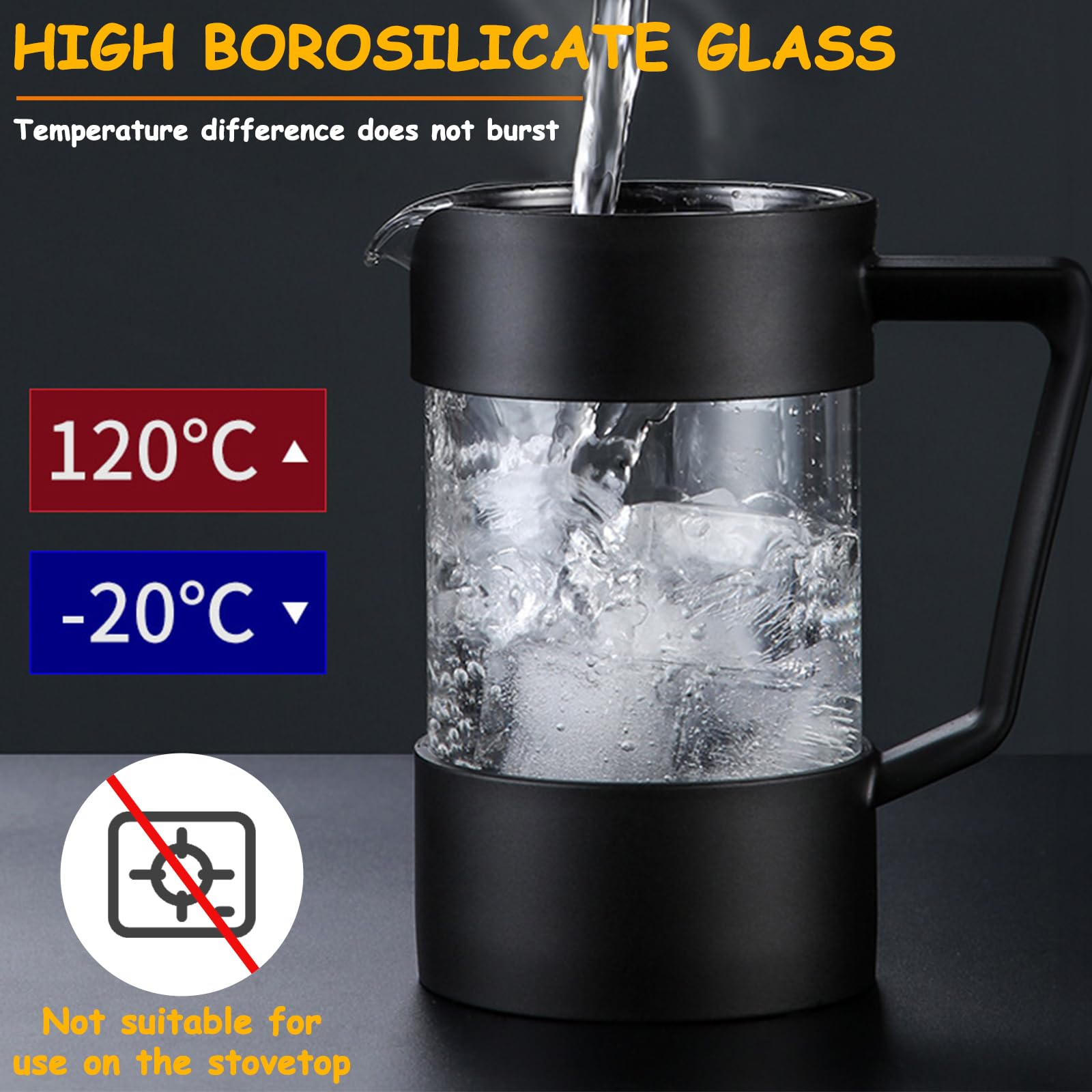 Cafetière à Piston, French Press 1000 ml (5 Tasses),Carafe Française pour Café Filtre,verre borosilicate résistant à la chaleur, Triple Filtres en acier inoxydable,Cafetière/théière (Noir)