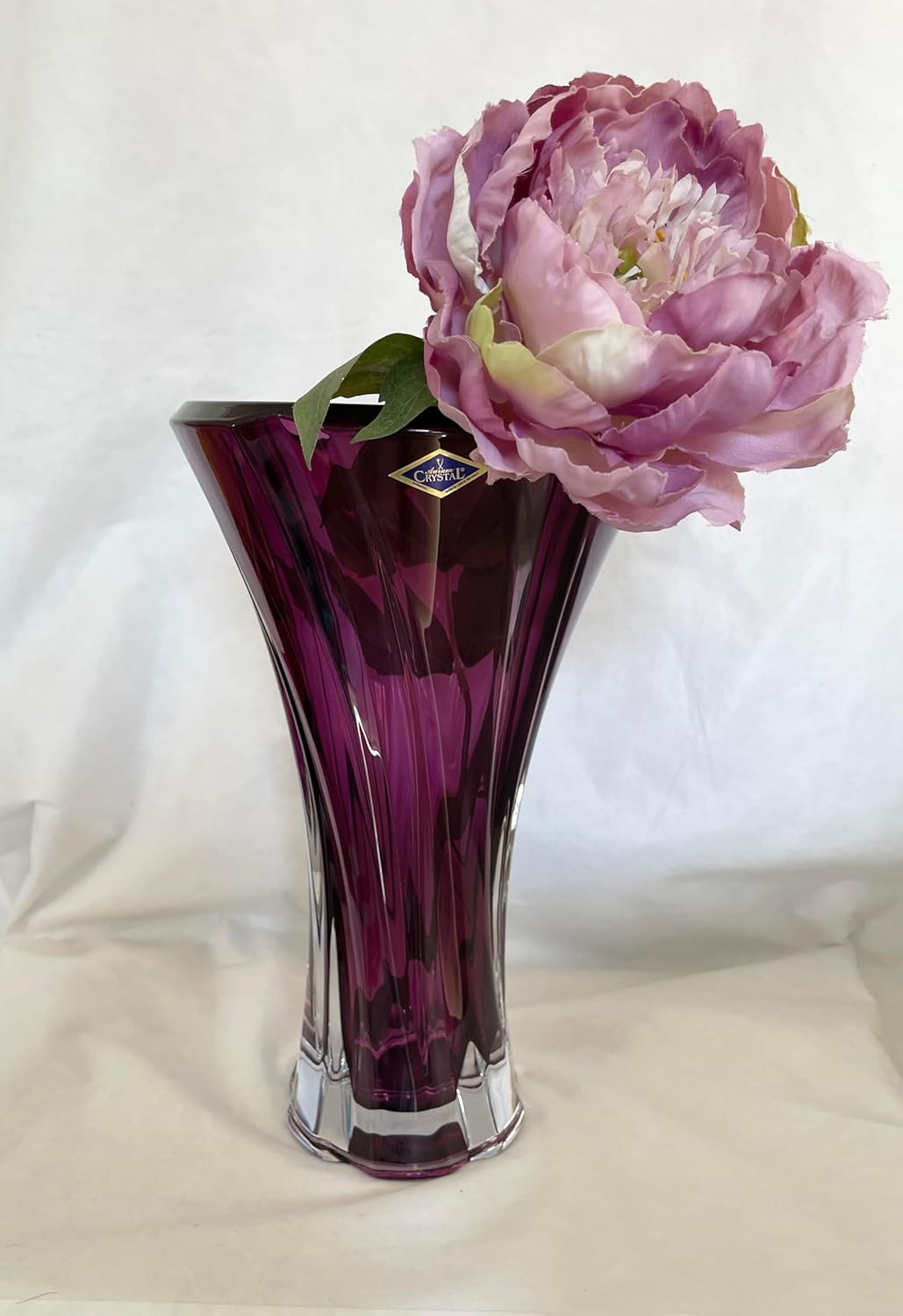 Czech Bohemian Crystal Glass Vase 12''-Height Purple ''Flamenco'' Vintage European Design Elegant Centerpiece Flower Vase Home Decor Birthday Wedding Housewarming Anniversary