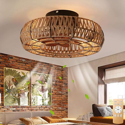 Ventiladores de techo enjaulados de 20 pulgadas con luces y control remoto, ventilador de techo Boho de montaje empotrado con luz, candelabro de