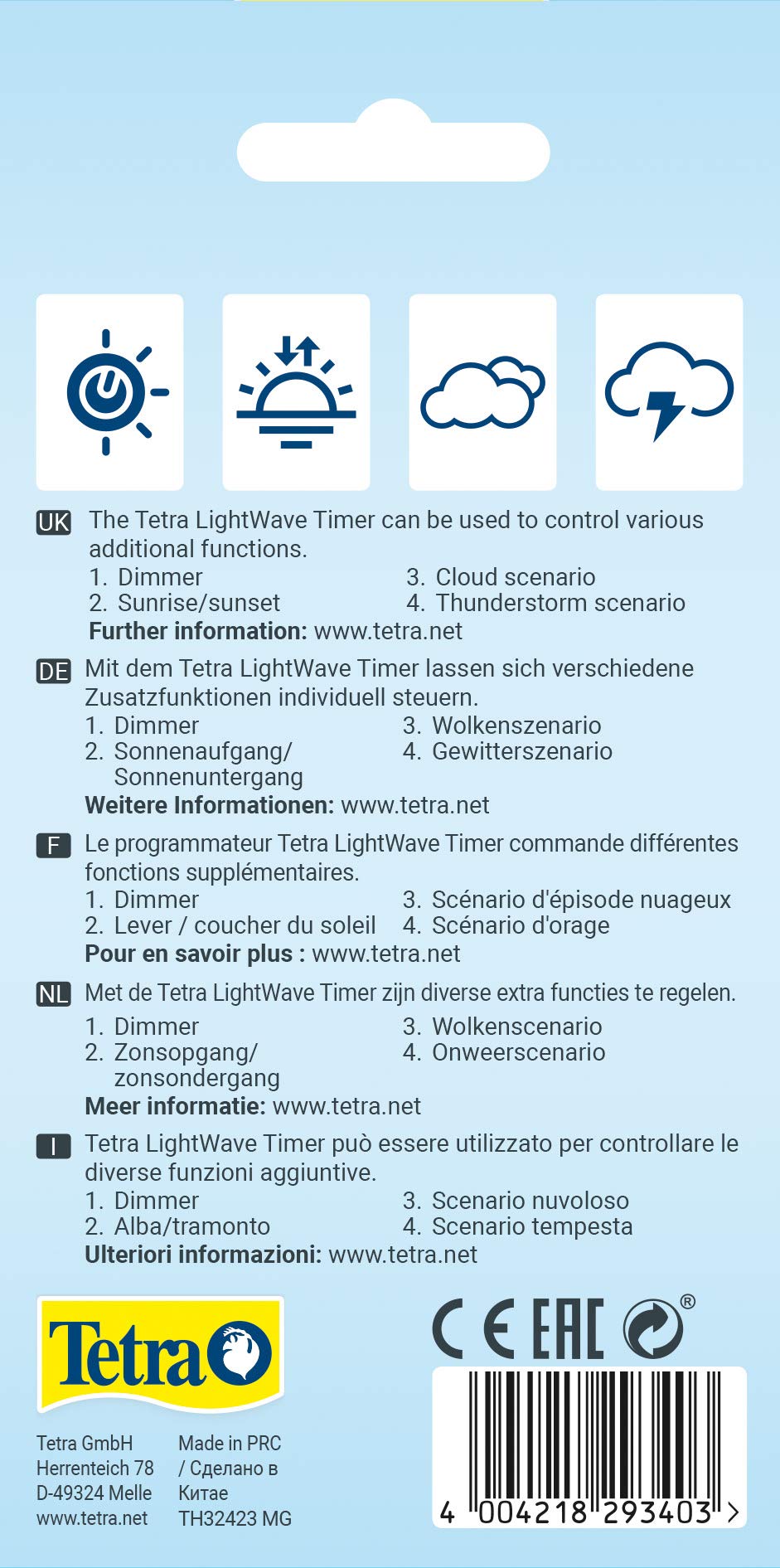 Tetra LightWave Timer – nadaje się do programowania diod LED Tetra LightWave, umożliwia dodatkowe funkcje (np. wschód i zachód słońca)