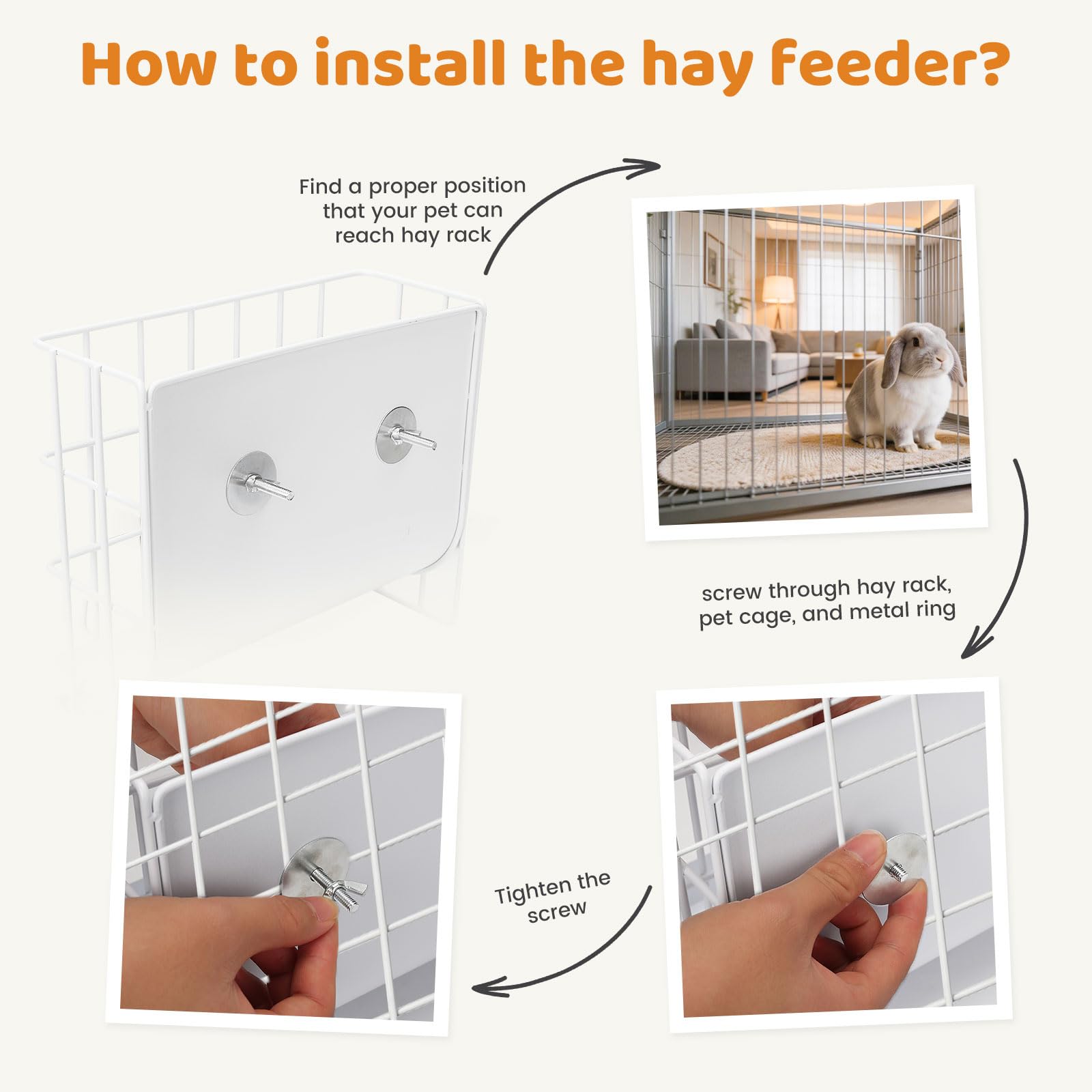 3 in 1 Rabbit Litter Box with Hay Feeder, Bunny Litter Box with Metal Guinea Pig Hay Feeder and Hanging Water Bowl for Bunny, Guinea Pigs, Chinchillas and Other Small Animals - image 5