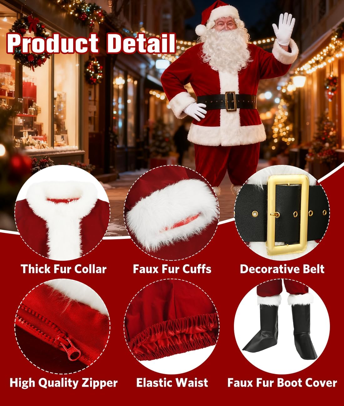 Santa Claus Costume for Men,Santa Suit Adults Mens Professional Santa Costume Christmas Santa Outfit - Image 6