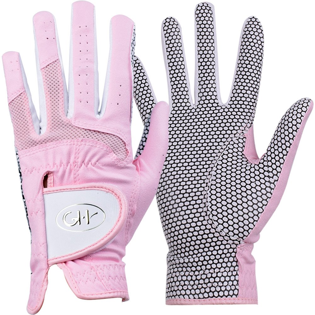 GH Women's Leather Golf Gloves One Pair - Plain Both Hands (Pink, 19 (S)) โ image 1