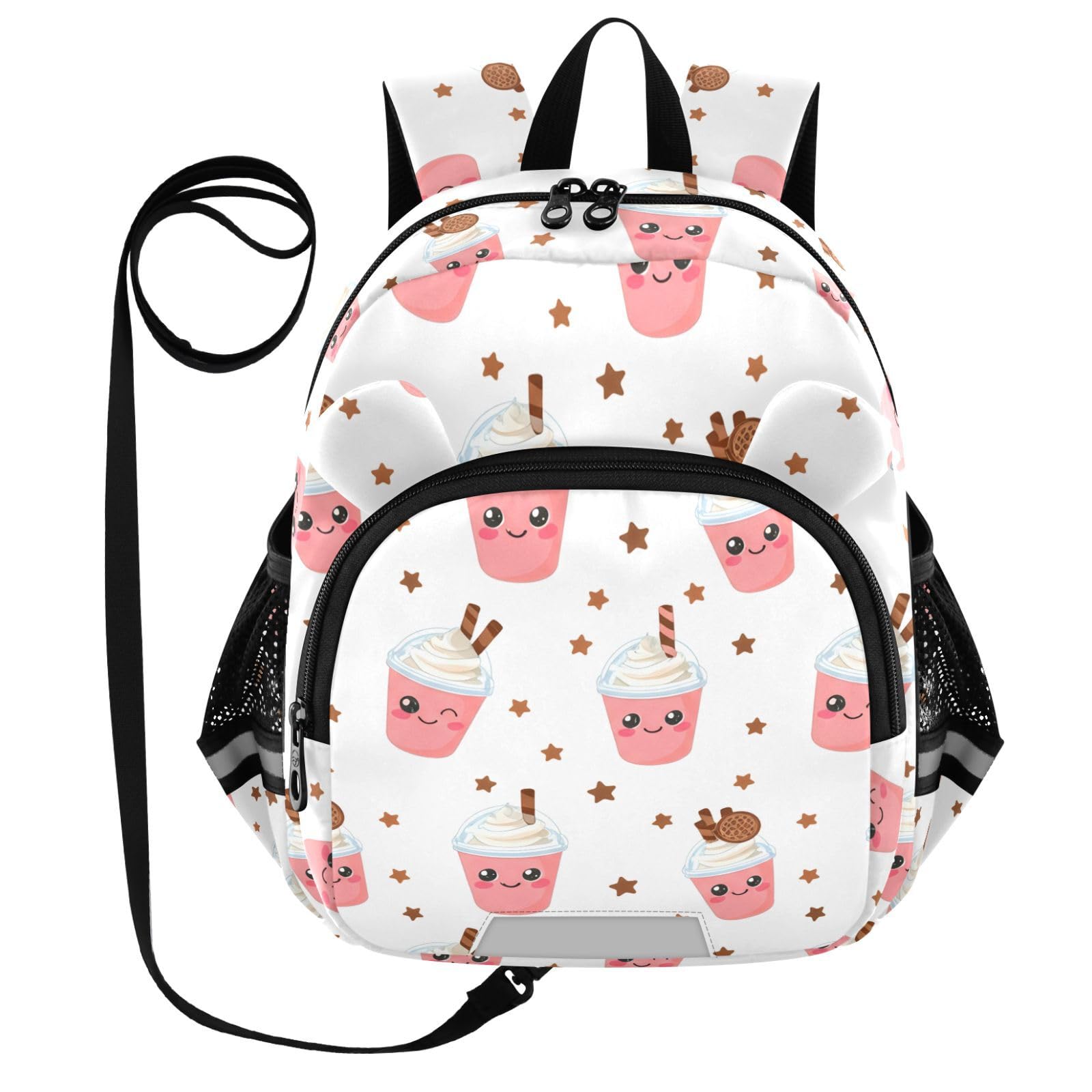 Cartoon Smoothie Stars White Toddler Harness Backpack for Boys Girls 3-6 Years Kids Backpack with Anti Lost Safety Leash Baby Harness Bookbag for Travel Preschool Walking