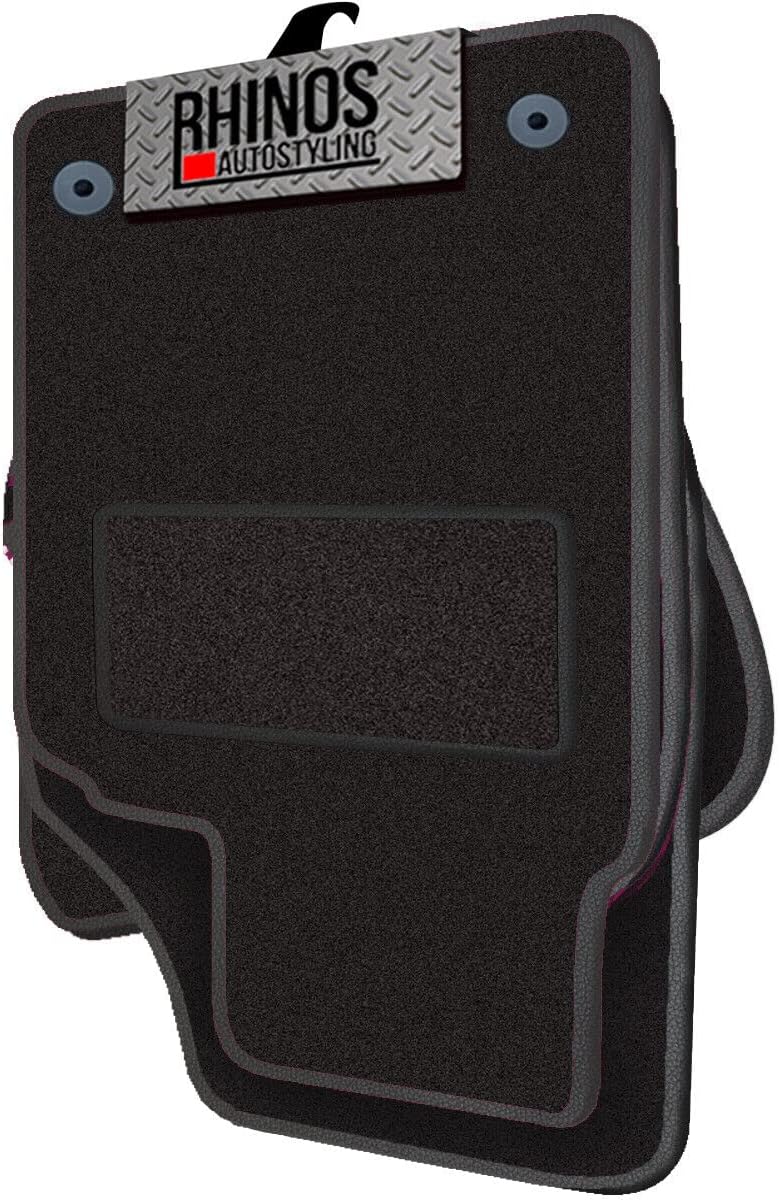 TAILORED TO FIT Fiat 500L 2013 ON (4 Clips) - FULL SET OF TAILORED LUXURY INTERIOR FLOOR CAR CARPET MATS - BLACK MAT + BLACK LEATHER EDGING