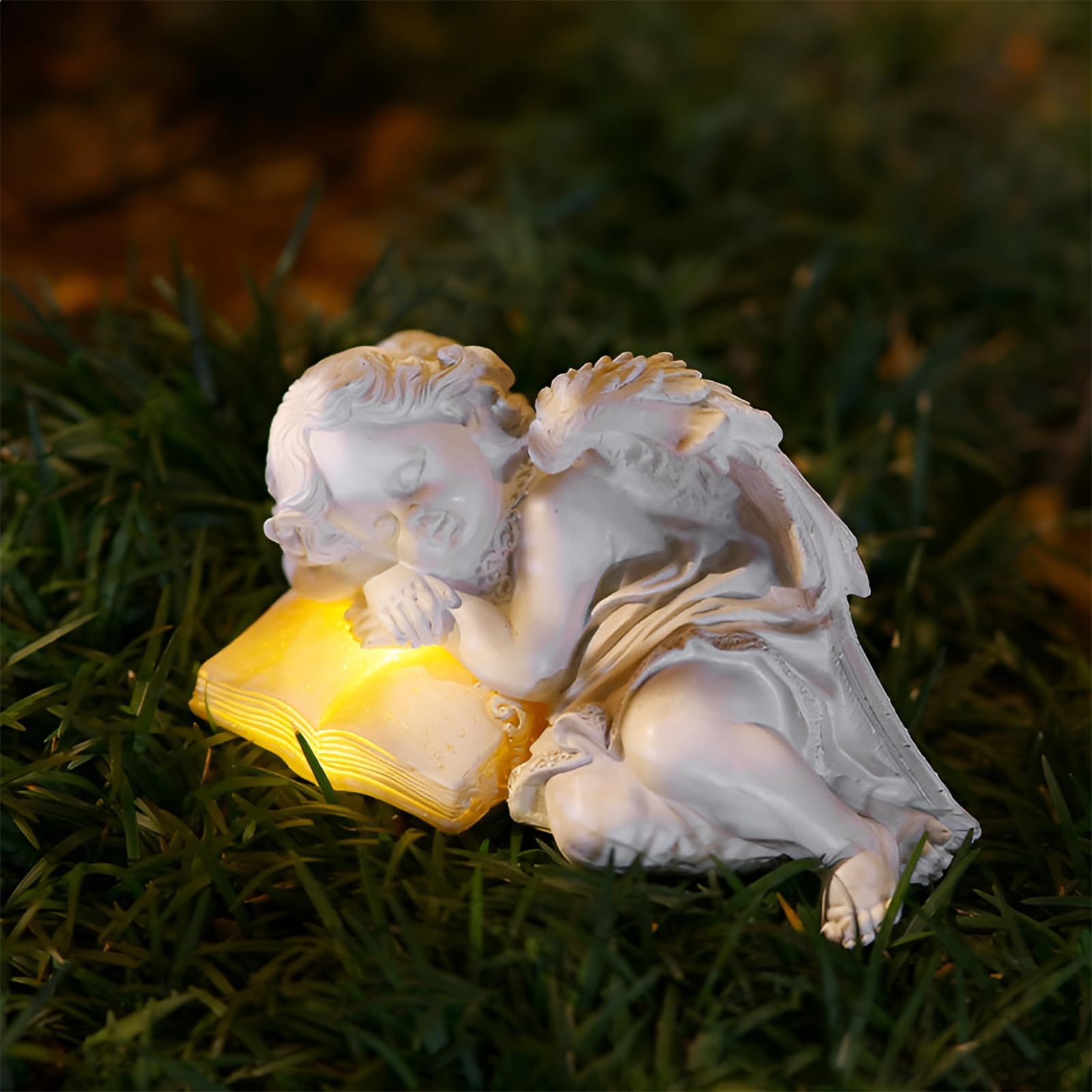 Statue da giardino a forma di angelo custode, con luci a LED, resistente alle intemperie, piccola scultura a forma di angelo per tomba/cimitero, resistente al gelo per prato, cortile,