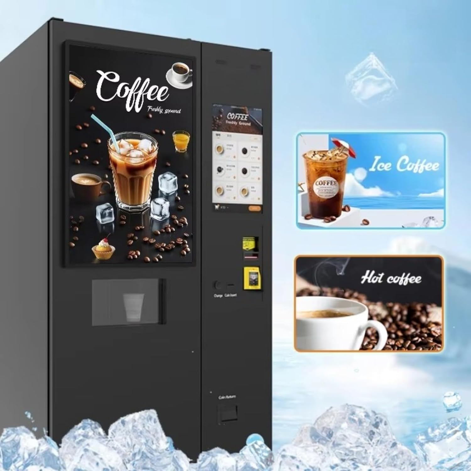 Commercial Automatic Coffee Vending Machine, Touch Screen Coffee Vending Machine with Digital Payment, Multiple Drink Options for Office, Airport Terminal, Business Center