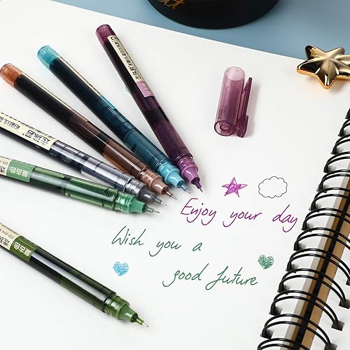 Miniatura 24 de 12 bolígrafos de punta extrafina, de tinta de secado rápido, de 0.5 mm, bolígrafos de tinta líquida bolígrafos, rollerball Colores retro y negro