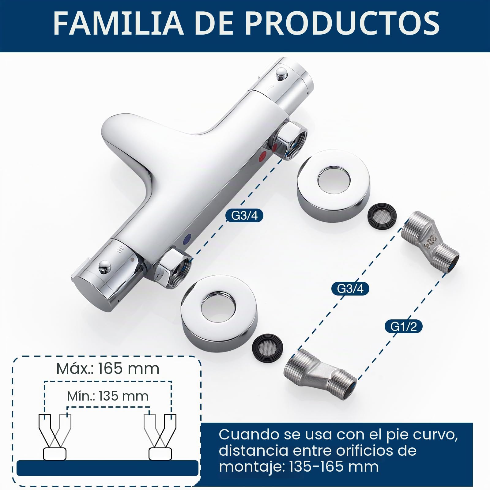 Grifo mezclador termostático para bañera y ducha, grifo mezclador moderno para bañera, antiescaldaduras, válvula termostática expuesta con grifo de bañera, cromado
