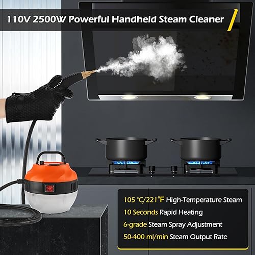 Miniatura 10 de Dyna-Living Limpiador de vapor portátil 2500 W Limpiador de vapor de mano para limpiar tanque de agua de 47.3 fl oz Vaporizador de alta presión para