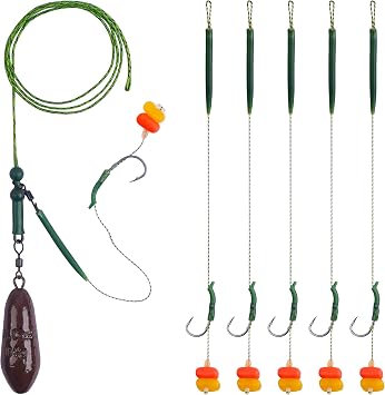 OROOTL Carp Fishing Rigs Kit, Carp Hair Rigs with Coated Sinker Weight Quick Change Rolling Swivel Hooks Corn Bait Sleeves Boilie Leader Fishing Equipment Accessories Set
