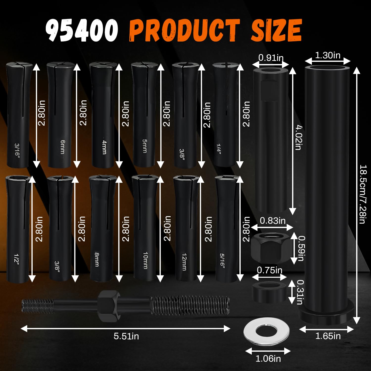 Yueidung 95400 in-Line Dowel Pin Puller Master Set, Efficient Dowel Pin Puller Tool Includes Both SAE and Metric Collets, Dowel Dismantling Tools Reducing Work and Saving Time