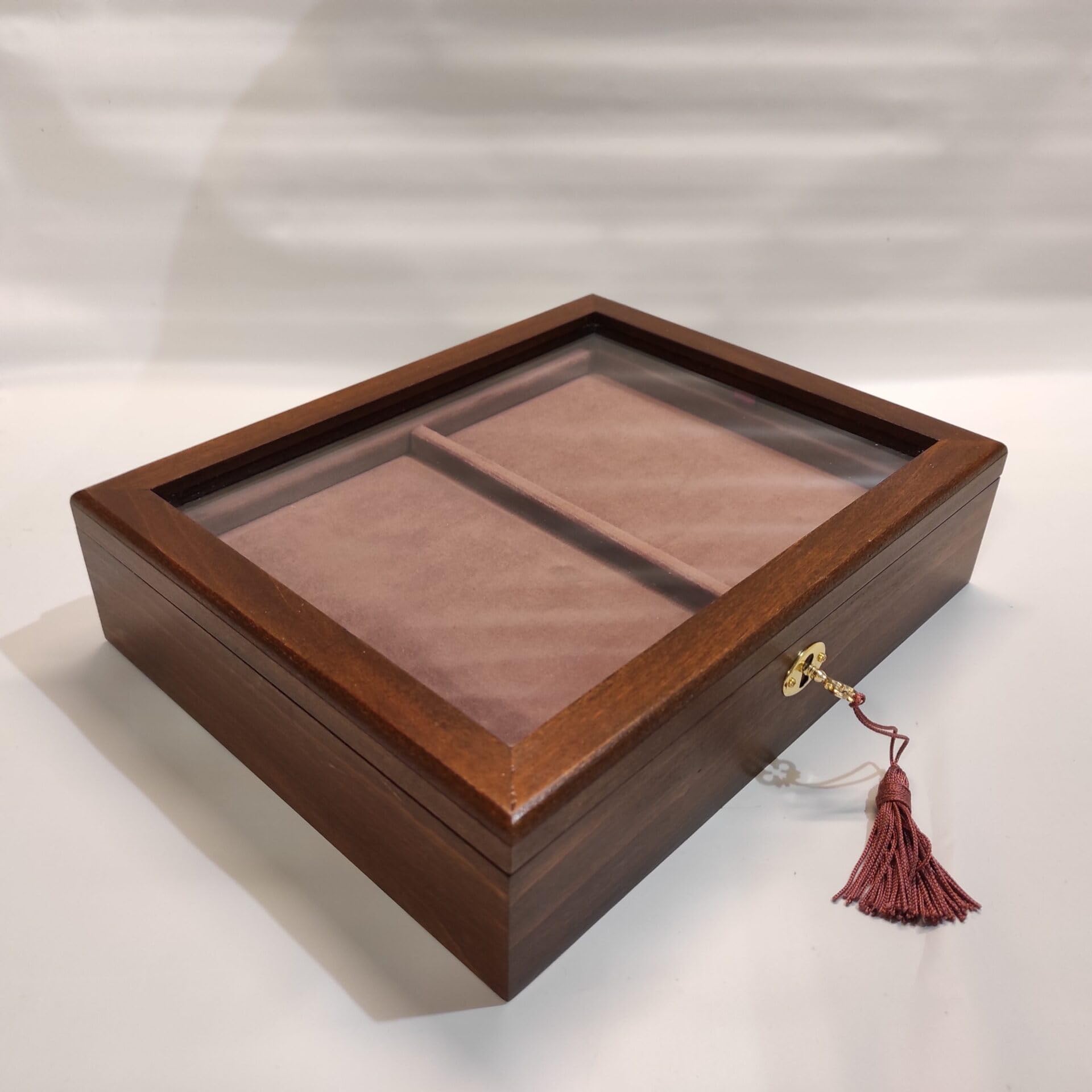 Joyero de madera con tapa de cristal, terciopelo interior, bandeja extraíble y portapendientes, personalizable con grabado, hecho a mano en Italia